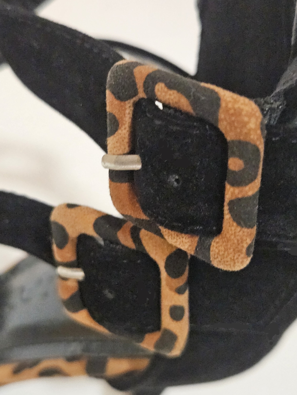 LILIANA Leopard & Black Buckle Ankle Strap Peep-Toe Stiletto Heels (Size 7.5) - Picture 7 of 15